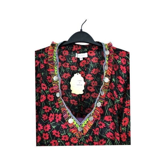 Velzera Peasant Mini Dress Sz Medium Boho Liberty Floral Oversized New - Picture 3 of 4